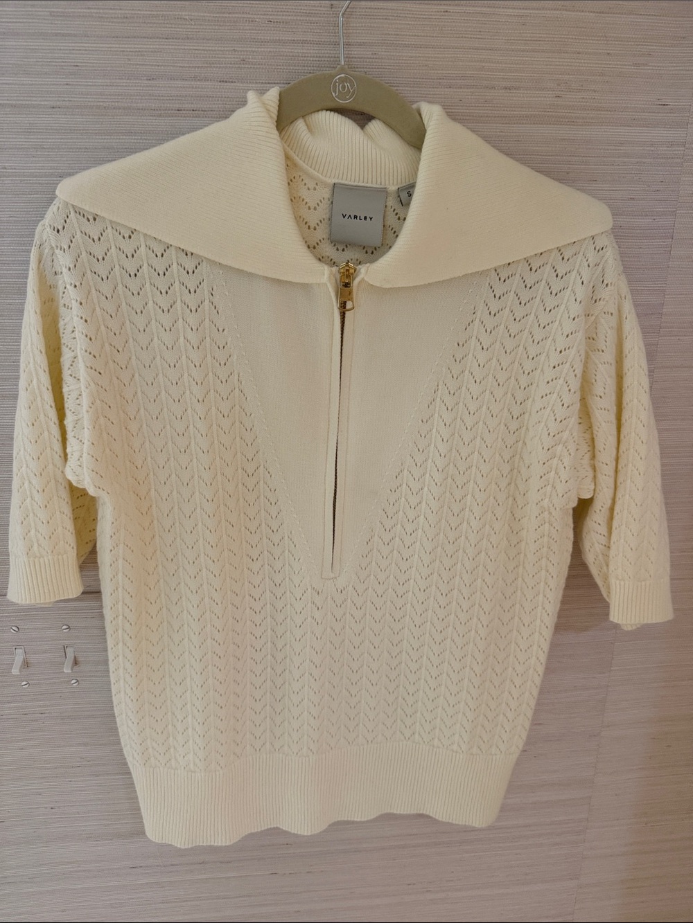 Varley Ivory Knit Half-Zip Sweater with Wide Collar